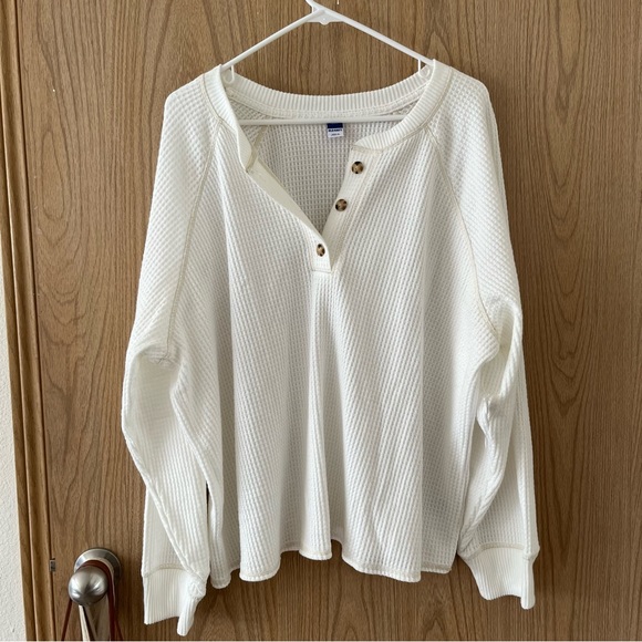 Old Navy Tops - NWT Old Navy Plush Waffle-Knit Henley Top for Women in Sea Salt (White/Cream)